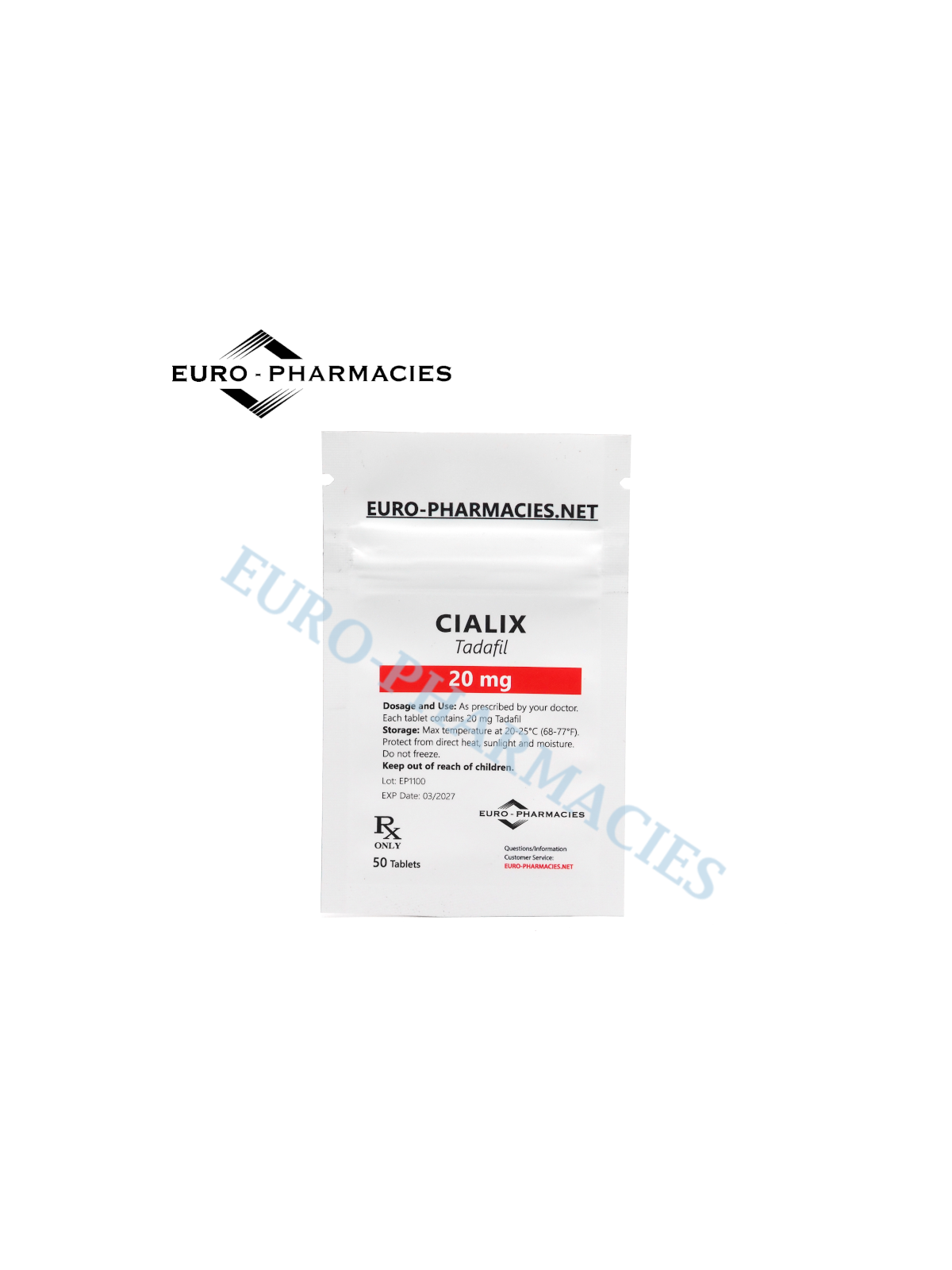 Cialix (Tadafil) - 20mg/tab, 50 pills/bag - Euro-Pharmacies