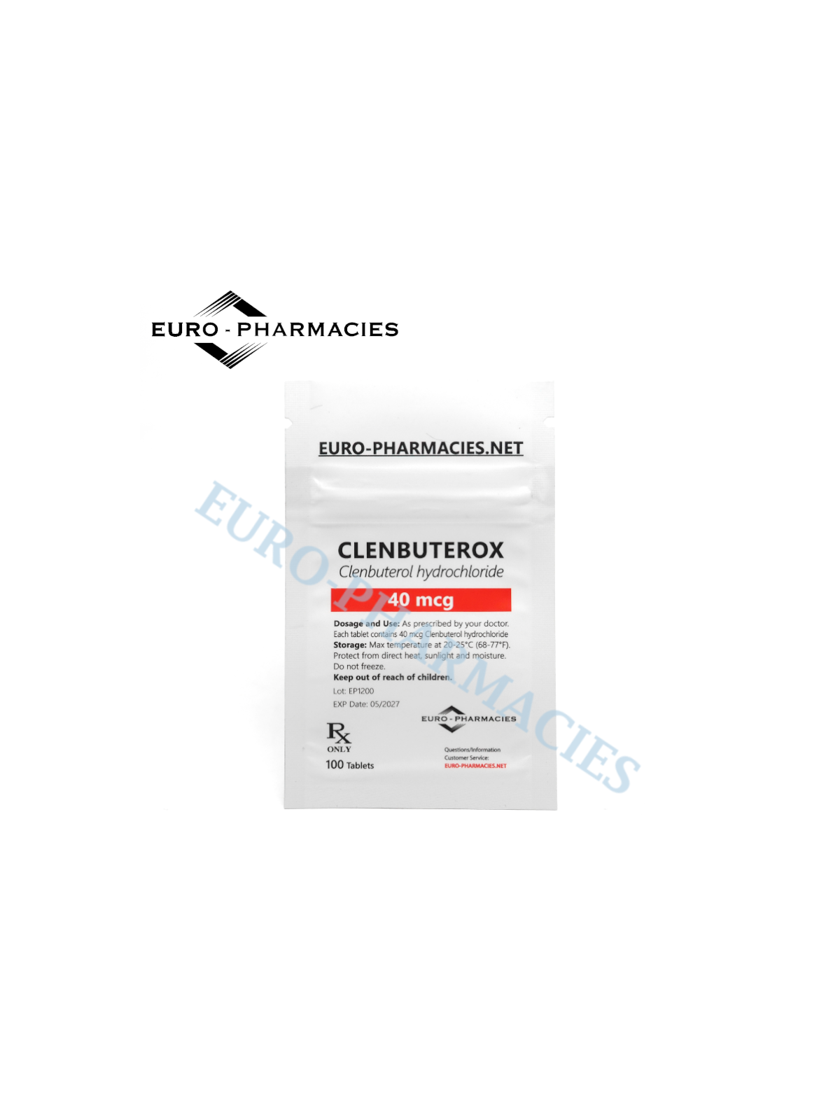 Clenbuterox (Clenbuterol) - 40mcg/tab, 100 pills/bag - Euro-Pharmacies