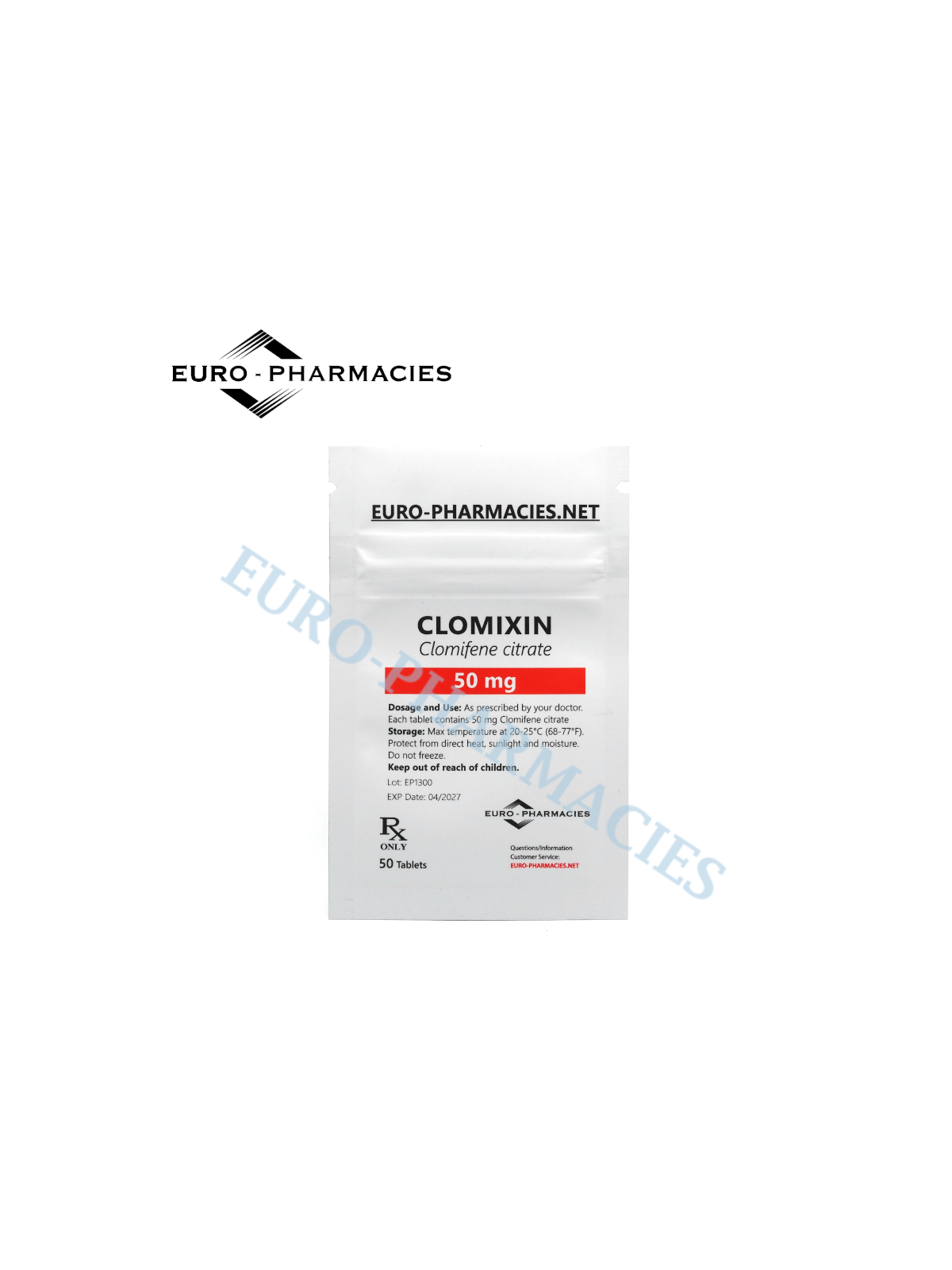 Clomixin (Clomid) - 50mg/tab, 50 pills/bag - Euro-Pharmacies
