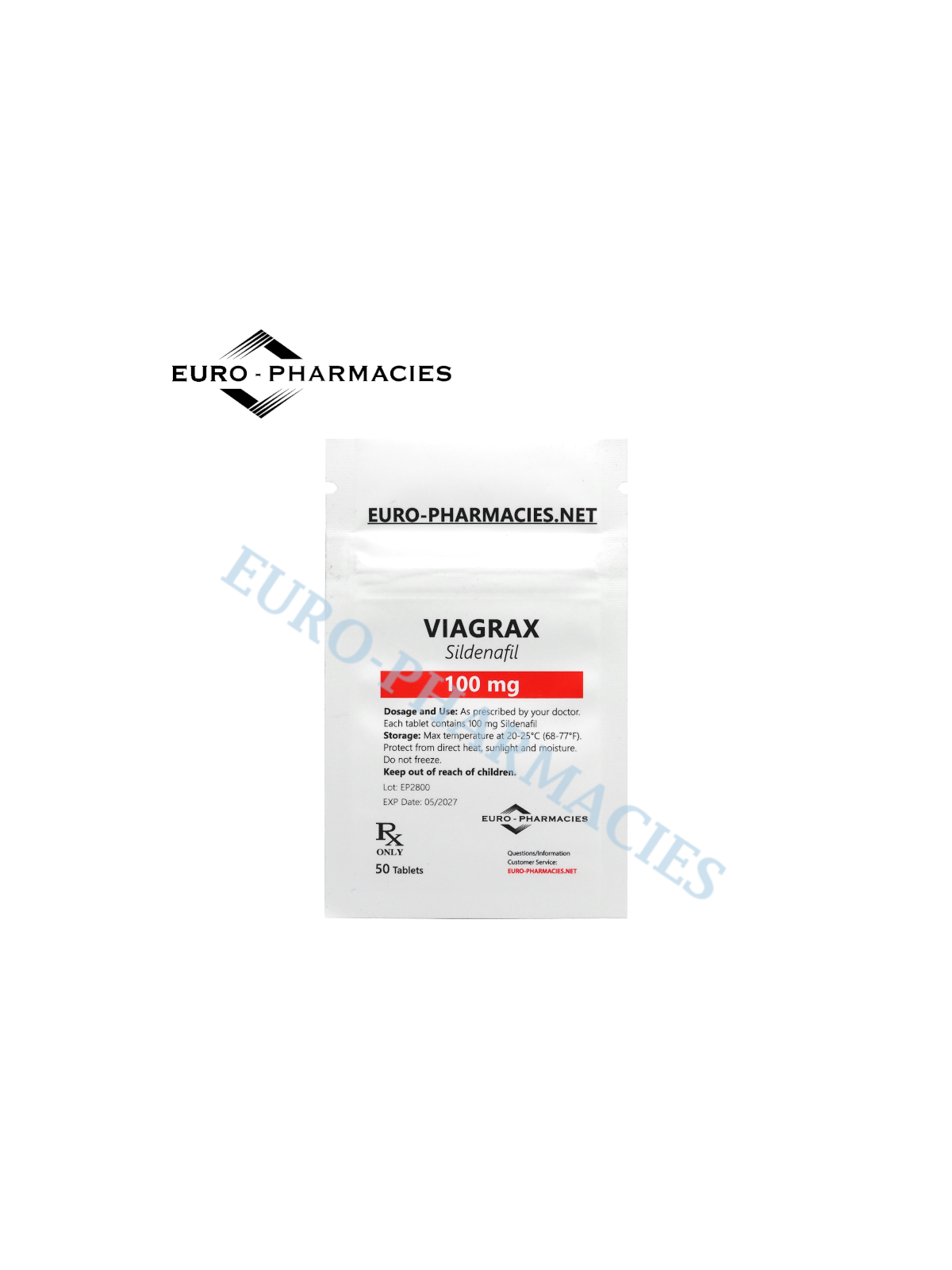 Viagrax (Sildenafil) - 100mg/tab, 50 pills/bag - Euro-Pharmacies