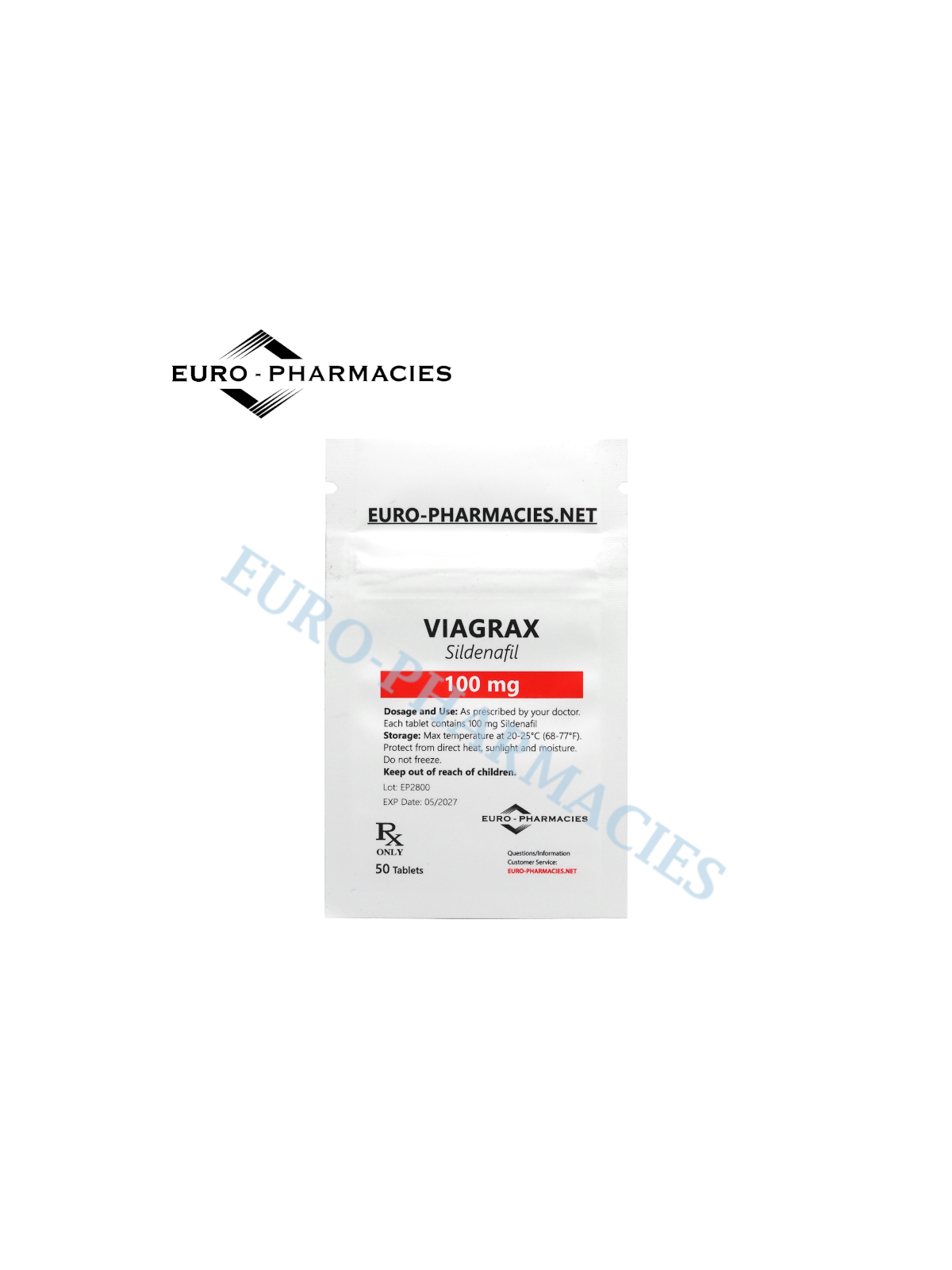 Viagrax (Sildenafil) - 100mg/tab, 50 pills/bag - Euro-Pharmacies - USA