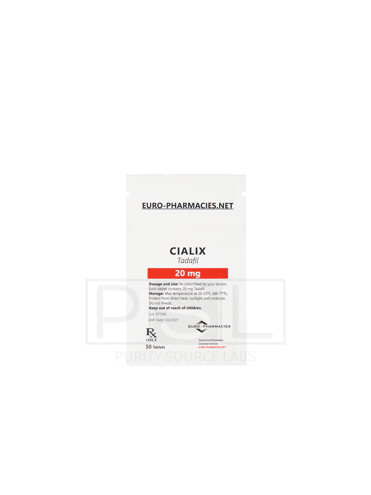 Cialix (Tadafil) - 20mg/tab, 50 pills/bag - Euro-Pharmacies