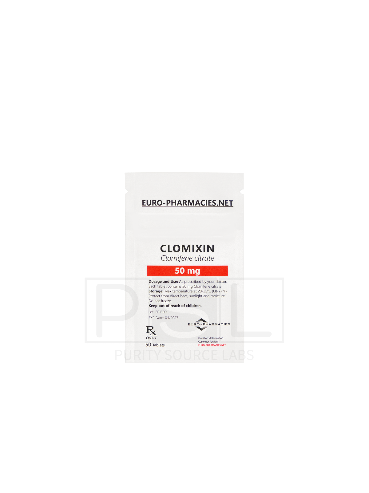 Clomixin (Clomid) - 50mg/tab, 50 pills/bag - Euro-Pharmacies