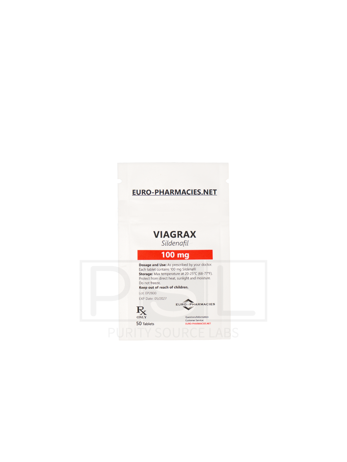 Viagrax (Sildenafil) - 100mg/tab, 50 pills/bag - Euro-Pharmacies