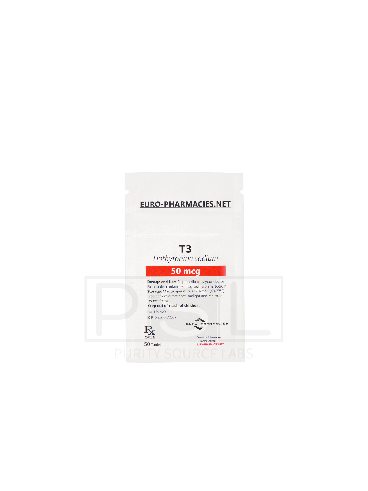 T3 - 50mcg/tab, 50 pills/bag - Euro-Pharmacies - USA