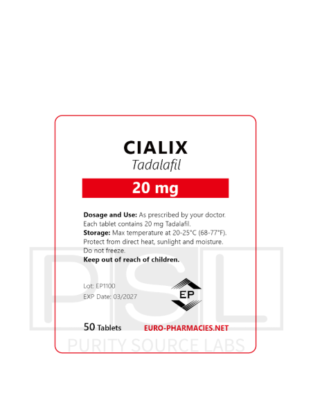 Cialix (Tadafil) - 20mg/tab, 50 pills/bag - Euro-Pharmacies - USA