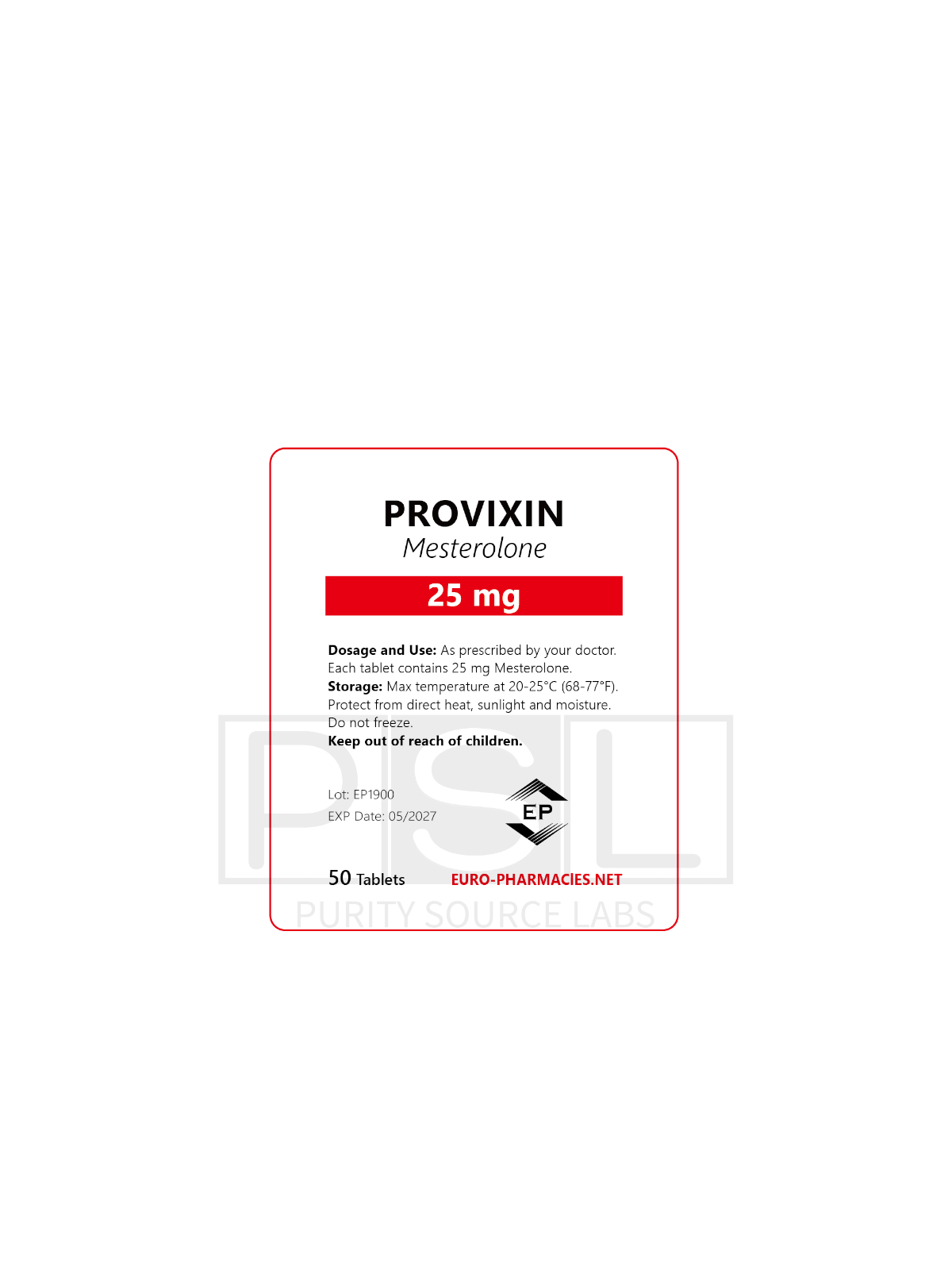 Provixin (Proviron) - 25mg/tab, 50 pills/bag - Euro-Pharmacies - USA