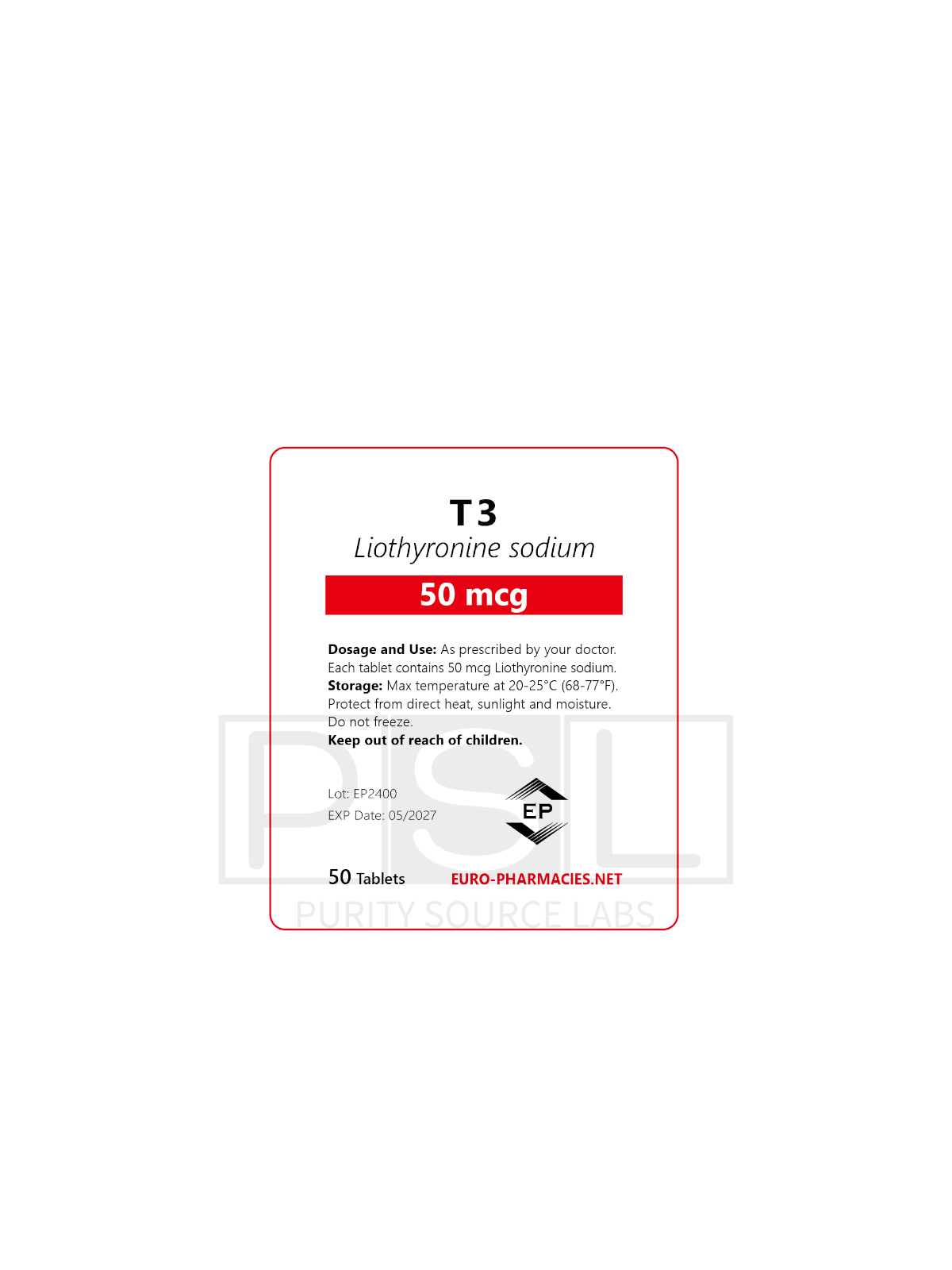 T3 - 50mcg/tab, 50 pills/bag - Euro-Pharmacies - USA
