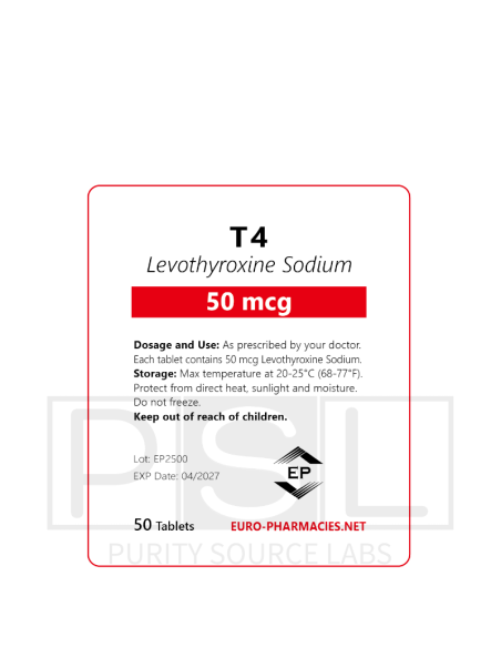 T4 - 50mcg/tab, 50 pills/bag - Euro-Pharmacies - USA