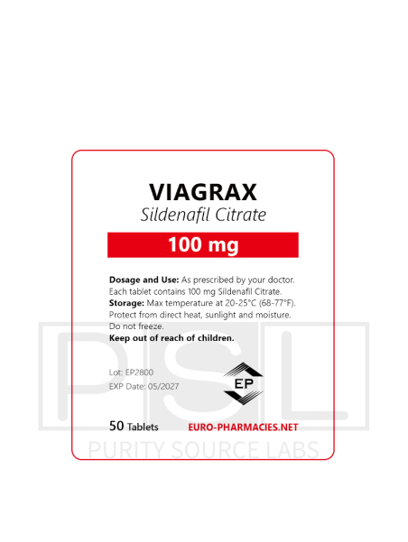 Viagrax (Sildenafil) - 100mg/tab, 50 pills/bag - Euro-Pharmacies - USA
