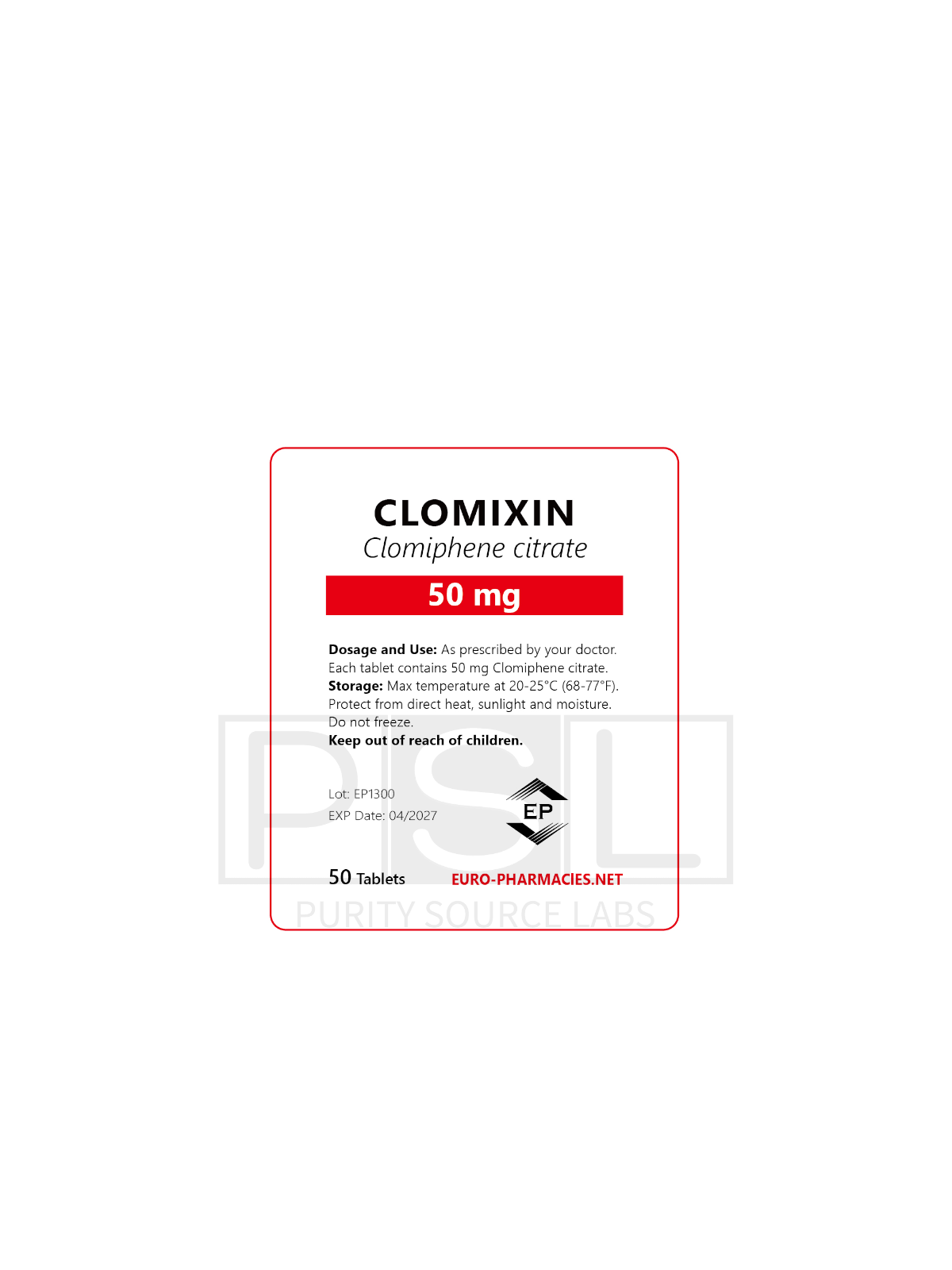 Clomixin (Clomid) - 50mg/tab, 50 pills/bag - Euro-Pharmacies